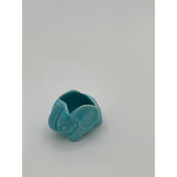 Vintage Aqua Elephant Planter Mini Ceramic Trunk Up Lucky Charm - Picture 3 of 5
